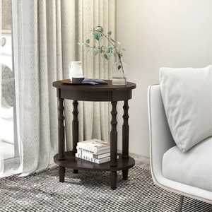 <b>Round</b> wooden <b>side</b> <b>table</b> with pedestal base spherical center polished finish classic accent furniture for living room setup - Product Image 3