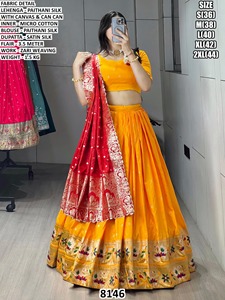 Lehenga Choli de Seda Paithani Tradicional Bandhani Noor-e-Zyana, Largo hasta el Suelo, de Secado Rápido y con Protección Solar para Mujer - Boda - Product Image 2