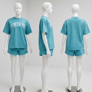 ชุดเซ็ตโอเวอร์ไซส์สไตล์คนเมืองสำหรับผู้หญิง เสื้อยืดแขนสั้นผ้าฝ้าย กางเกงขาสั้นลำลอง ระบายอากาศได้ดี - Product Image 6