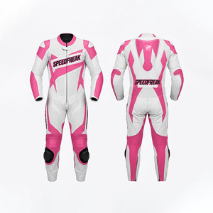 Traje de Carreras de Cuero de Manga Larga Blanco y Rosa para Hombre Speedfreak, Traje de Motociclismo Transpirable de una Pieza para Todas las Estaciones - Product Image 1