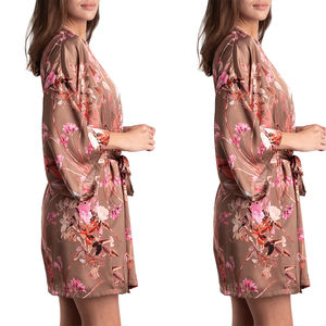 Robe de mariée en soie satinée, cadeau pour demoiselle d'honneur, OEM personnalisé, peignoir d'été et d'automne avec bordure en dentelle - Product Image 5