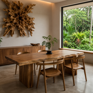 Ensemble de table à manger en teck naturel avec finition teck moderne de luxe ARTERRA, avec chaise en teck à dossier incurvé, chambre d'hôtel - Product Image 5
