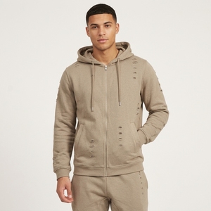 Sweat à capuche pour homme en kaki avec cordon de serrage, manches longues, effet usé, style streetwear, sweat à capuche vintage en polyester/coton pour l'hiver - Product Image 1