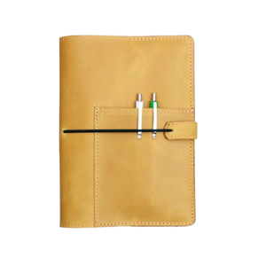 Cuaderno de piel de cabra personalizado A5, recargable, con soporte para bolígrafo, hecho a mano, estilo empresarial, papel rayado, logotipo personalizado en relieve - Product Image 1