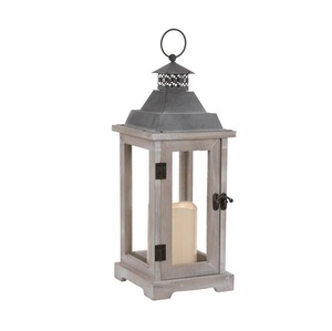 Farol Decorativo Rústico de Madera con Puerta de Vidrio, Asa de Cuerda, Hecho a Mano, Centro de Mesa para Jardín - Product Image 3