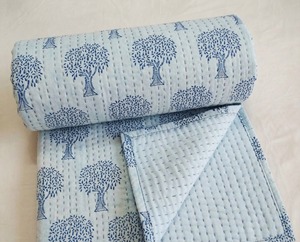 Traditional Cotton Quilt With Tree Print Handmade All Season Reversible <b>Bedding</b> 60x90 Inches - Product Image 1