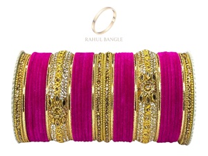 Latest Fashionable High Quality Pink Velvet Bridal Trendy Bangle Set Gold Plated for Women <b>Wedding</b> Collection Wholesale Price - Product Image 2