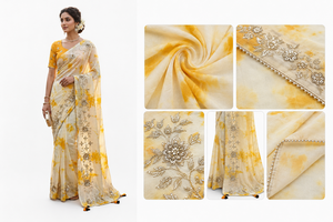CHOHAN TEXTILE Fournisseur de Sarees Indiens Vintage Personnalisés en Soie Brodée Anti-Plis Jaune Vente en Gros OEM ODM Vêtements pour Femmes - Product Image 5