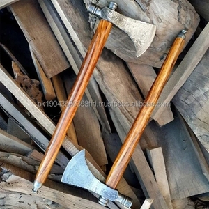 Hacha de doble hoja de acero de Damasco hecha a mano con mango de madera de alta calidad, diseño industrial popular - Product Image 1