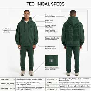 Sweat à capuche oversize en molleton de coton 280 g/m² avec patch en chenille, fermeture éclair intégrale, coupe ample, streetwear premium, XS, fabricant OEM - Product Image 5
