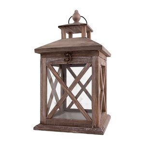 Farol de Madera Rústico, Portavelas Vintage, Faroles Decorativos Colgantes de Vidrio para Bodas, Fiestas, Decoración del Hogar y Jardín, Farol de Madera - Product Image 1