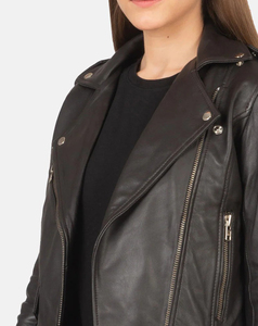 Custom Made Genuine <b>Leather</b> Women Moto <b>Jacket</b> Full Sleeve Stand Collar Zipper Closure Solid Color Autumn Style Xl Size - Product Image 5