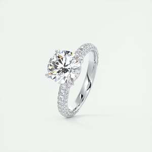 Bague de fiançailles solitaire triple pavé faite à la main avec diamant rond de 2,80 carats cultivé en laboratoire en or blanc 14 carats - Product Image 2