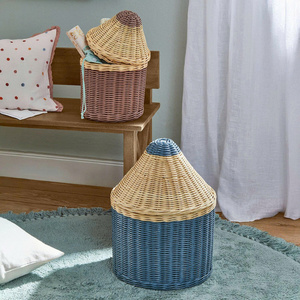Fun Character Blue Rattan Pencil Shape Storage Basket For Kids Room Organization Bohemian Style Round Woven Basket - Product Image 6