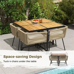 Acacia Wood Outdoor Table 43.5\" Square X Metal <b>Frame</b> Natural+<b>Black</b> 4-Seater 180lbs Capacity - Product Image 3