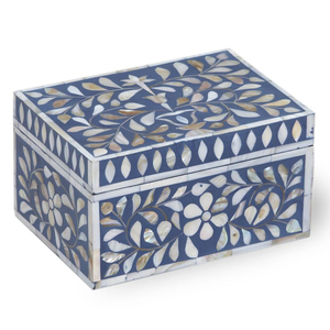 Caja de joyería artesanal con incrustaciones de nácar azul floral, organizador de almacenamiento de adornos, artesanía india hecha a mano, caja de regalo. - Product Image 1