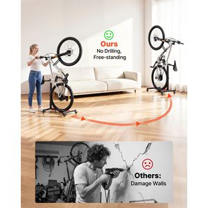 Support de vélo autoportant en acier au carbone, lot de 2, pour rangement vertical et horizontal, roulettes verrouillables, hauteur réglable pour vélo - Product Image 3