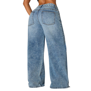 Jean en denim ample taille haute pour femme, coupe décontractée, délavé, en coton respirant, tendance hiver, pour le quotidien - Product Image 2
