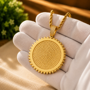 Plated Yellow <b>Gold</b> Moissanaite Coin Charm <b>Pendant</b> Round Cut Diamond Vintage Jewelry Gift for Him - Product Image 5