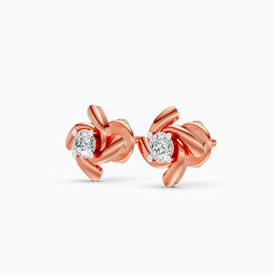 Boucles d'oreilles clous fleuris plaquées rhodium avec sertissage griffe diamant rond, bijoux de mariage classiques pour femme - Product Image 4