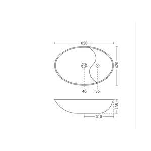Modern rectangular wall hung ceramic wash basin 620x420x135mm glossy white floating bathroom sink with half pedestal - Product Image 4