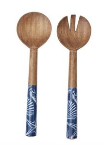 Ensemble de saladiers en émail au design incroyable, bois naturel avec poignée imprimée en émail, couverts pour servir la salade, prix de gros d'usine - Product Image 6