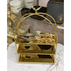 Gold Plated <b>3</b> <b>Tier</b> <b>Cake</b> <b>Stand</b> Rectangular Shape Fruits Dessert Serving Trays Luxury <b>Cake</b> <b>Stand</b> Wedding Decoration Tabletop - Product Image 1