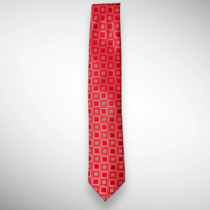 Corbata con patrón cuadrado en rojo y oro rosa |   Corbata de Diseño Premium para Hombre, para Oficina, Negocios, Bodas y Eventos |   Corbata de Moda Moderna - Product Image 1