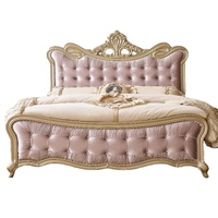 Cama Doble King Size Estilo Americano con Cabecera Tapizada en Rosa, Estructura de Madera Sólida - Cama de Alta Gama para Dormitorio de Adultos