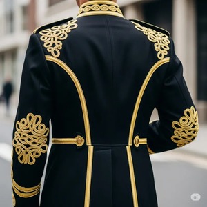 Veste militaire en laine noire pour homme, style hussard, avec tresses dorées - Product Image 2