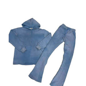 Conjunto Deportivo de Dos Piezas para Mujer, Estilo Desgastado con Lavado Ácido, Sudadera con Capucha de Alta Calidad, Logotipo Personalizado, Venta al Por Mayor - Product Image 1