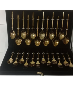 Brass Cutlery Spoon Table Decoration Modern Brass <b>Dessert</b> Spoon 4 Pieces Engraved Handle <b>Dessert</b> Teaspoon Tableware Packing <b>Box</b> - Product Image 2
