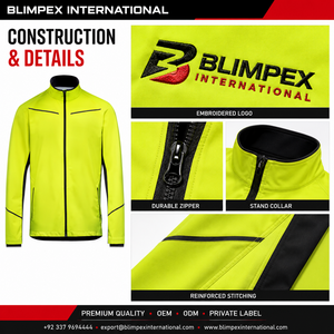 Veste coupe-vent softshell légère jaune fluo haute visibilité pour homme, personnalisable avec logo OEM, pour course à pied, cyclisme et activités de plein air. - Product Image 5