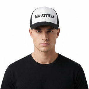 Men's White <b>Black</b> Trucker <b>Cap</b> Custom Embroidered Logo Mesh Back <b>Baseball</b> Hat Adjustable Outdoor Streetwear - Product Image 1