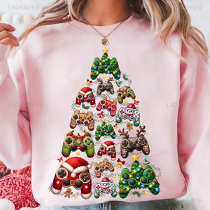 Sweat à capuche professionnel pour femme, motif contrôleur de jeu rétro amusant, design Noël, Père Noël, jeu vidéo, sapin de Noël, gamer, pour garçon - Product Image 4