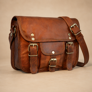 Vintage Brown Genuine Leather Large Capacity Fashion <b>Satchel</b> Shoulder <b>Bag</b> with Buckle for <b>Men</b> Women Unisex Travel Daily Use - Product Image 2
