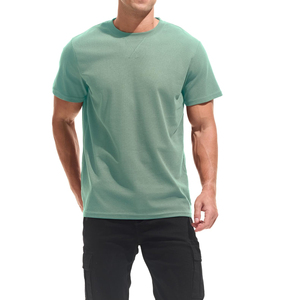 Camiseta de Punto para Hombre, Cuello Redondo, Manga Corta, Color Verde Mar, Estilo Casual, Corte Regular, Transpirable, 100% Algodón Jersey - Product Image 3
