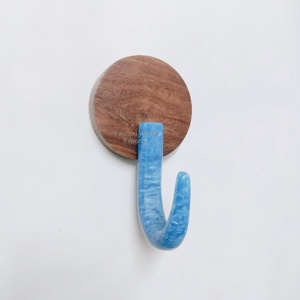 Wooden Modern <b>Wall</b> <b>Hook</b> with Blue Curved Resin <b>Hook</b> Decorative Resin <b>Wall</b> <b>Hook</b> <b>for</b> Hanging Towels Clothes <b>Keys</b> Perfect <b>for</b> decor - Product Image 1