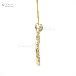 1.70CTW Round Cut White Diamond Statement <b>Pendant</b> 14K <b>Solid</b> <b>Gold</b> Natural Emerald Dangling <b>Pendant</b> Prong Set Jewelry Gift For Her - Product Image 6