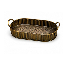 Elegant Handmade Eco-Friendly Round Metal <b>Serving</b> <b>Tray</b> <b>Handle</b> Oil Rubbed Finish Modern Design Dishwasher Safe Commercial Grade - Product Image 2