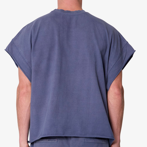 T-shirt sans manches col rond pour homme, coupe ample, épaules larges, délavé, uni, style streetwear décontracté, vente en gros, personnalisable, OEM, en jersey de coton - Product Image 5