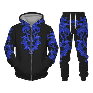 ชุดเซ็ตแทรคสูทผู้ชายแบบใหม่ล่าสุด พร้อมซิป ลายพิมพ์พัฟฟ์ กางเกงวอร์มขาบาน และเสื้อฮู้ดผ้าเทอร์รี่ - Product Image 5