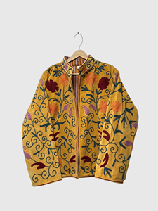 Chaqueta de terciopelo con bordado floral, cuello mandarín, manga larga, estilo bohemio, ropa de otoño para mujer, talla grande - Product Image 1