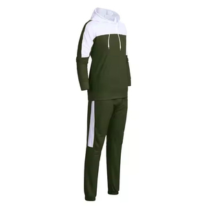 Ensemble sweat-shirt à capuche et jogging pour homme, couleur unie vert olive, coupe ample décontractée, manches longues, en coton, tenue de sport pour l'automne - Product Image 3