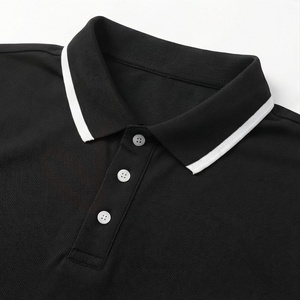 Ensemble de polos à manches courtes noirs pour hommes avec bordure blanche, design uni tissé décontracté, coupe classique - Product Image 4