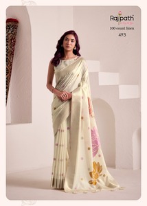 Sari Étnico de Lino de 100 Hilos, Largo hasta el Suelo, con Estampado Floral Verde, Tela Antiarrugas, Drapeado, con Blusa de Manga Corta para Uso Diario - Product Image 3