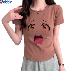 Camiseta Personalizada de Alta Calidad para Mujer, Camisetas Bonitas de Verano, Top Corto de Punto con Estampado, Camiseta Holgada de Manga Corta y Transpirable - Product Image 4