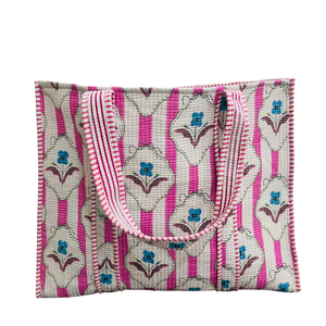 Bolso Tote Acolchado Hecho a Mano, Estilo Bohemio Vintage, 100% Algodón Ecológico, Rayado, Grande, con Cierre, para Playa y Viajes - Product Image 1