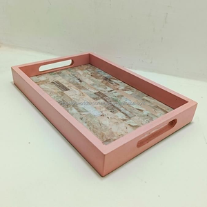 ถาดฝังหินอ่อนสี่เหลี่ยมสี่เหลี่ยมสีชมพูหรูหราถาดหินสำหรับตกแต่งอย่างยั่งยืนเป็นมิตรกับสิ่งแวดล้อมจากอินเดีย - Product Image 2