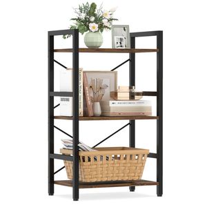 Libreria Industriale a 4 Ripiani Marrone Rustico e Nero con Struttura in Metallo Resistente e Barre a X - Product Image 1